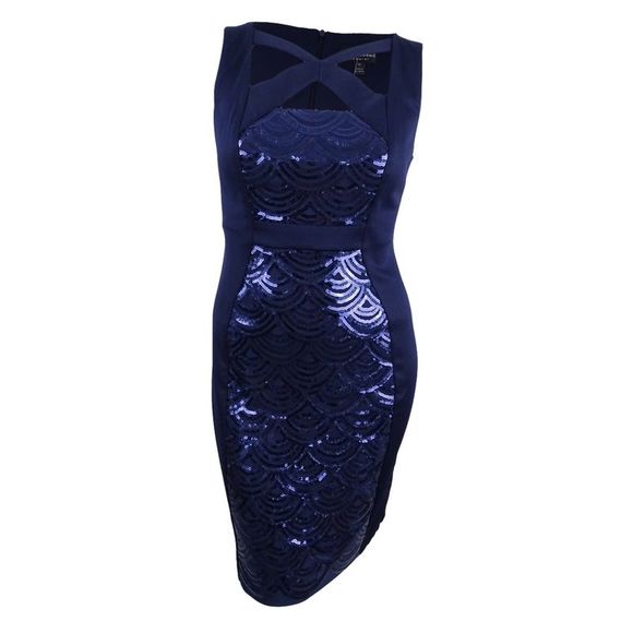 Connected Women's Sequined-Panel Cutout Dress - Navy - Picture 1 of 3